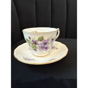 Royal Vale Blue Violets Bone China Duo, Teacup and Saucer